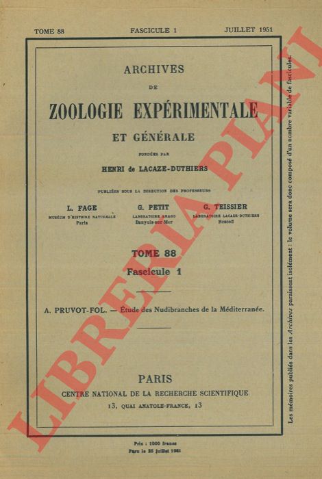 PRUVOT-FOL A. - - Etude des nudibranches de la Mditerrane.