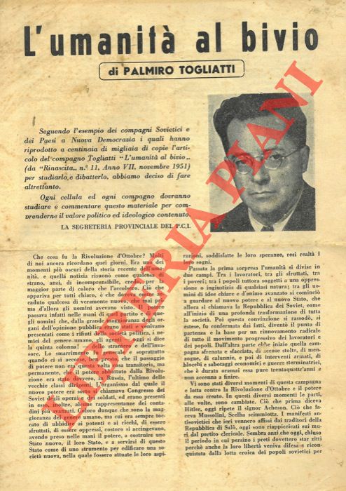 TOGLIATTI Palmiro - - L'umanit al bivio.