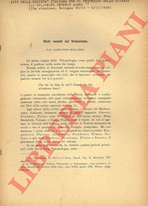 MALLADRA Alessandro - - Studi recenti sul Vulcanismo.