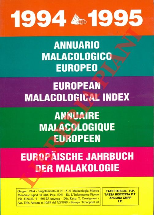 - - Annuario Malacologico Europeo. 1994-1995.