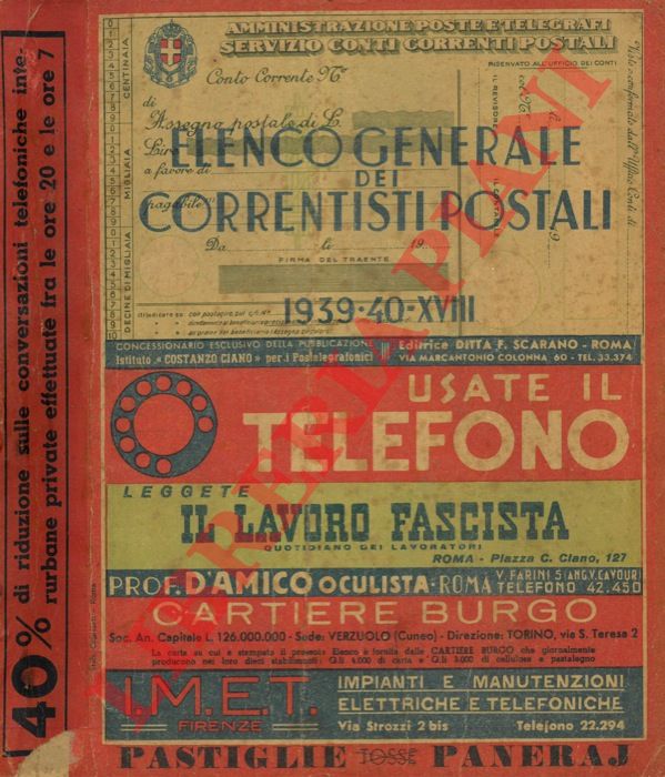 - - Elenco generale dei correntisti postali. 1939-1940.