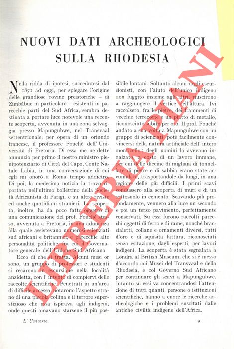 CIPRIANI Lidio - - Nuovi dati archeologici sulla Rhodesia.