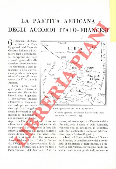 NAVA Santi - - La partita africana degli accordi italo-francesi.