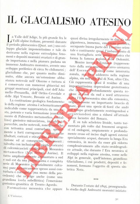 SACCO Federico - - Il glacialismo atesino.