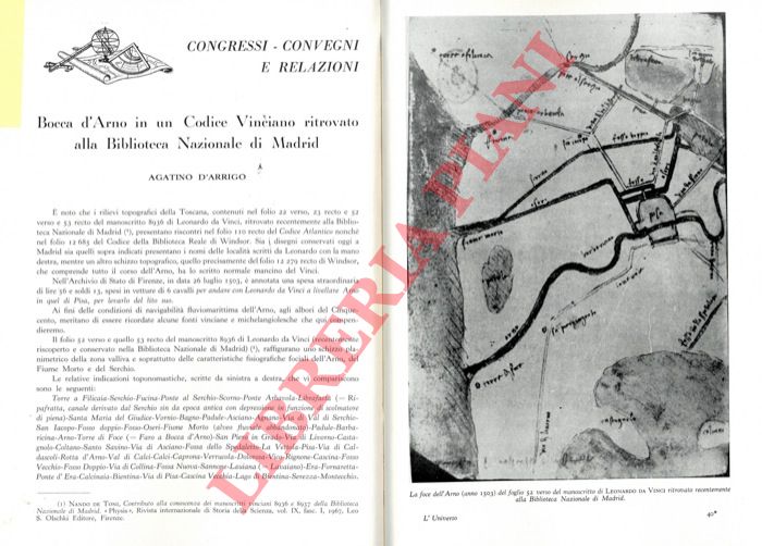 D'ARRIGO Agatino - - Bocca d'Arno in un Codice Vinciano ritrovato alla Biblioteca Nazionale di Madrid.