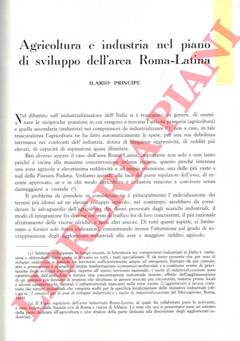 PRINCIPE Ilario - - Agricoltura e industria nel piano di sviluppo dell'area Roma - Latina.