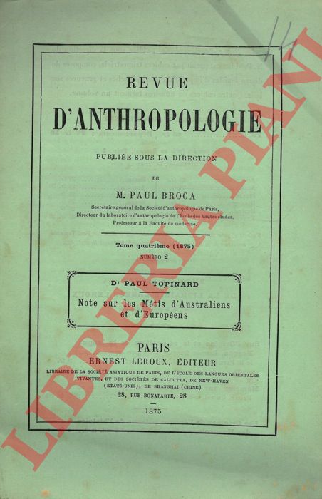 TOPINARD Paul - - Note sur le Mtis d'Australiens et d'Europens.