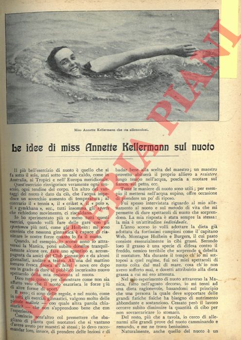 - - Le idee di miss Annette Kellermann sul nuoto.