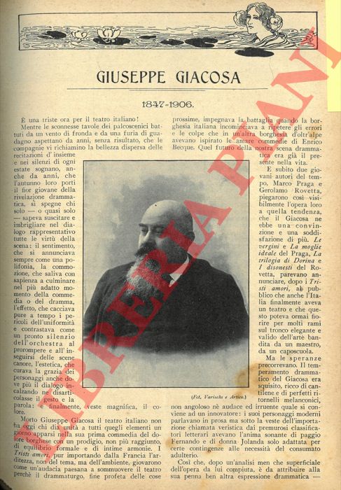 SACCHETTI Renzo - - Giuseppe Giacosa 1847-1906.