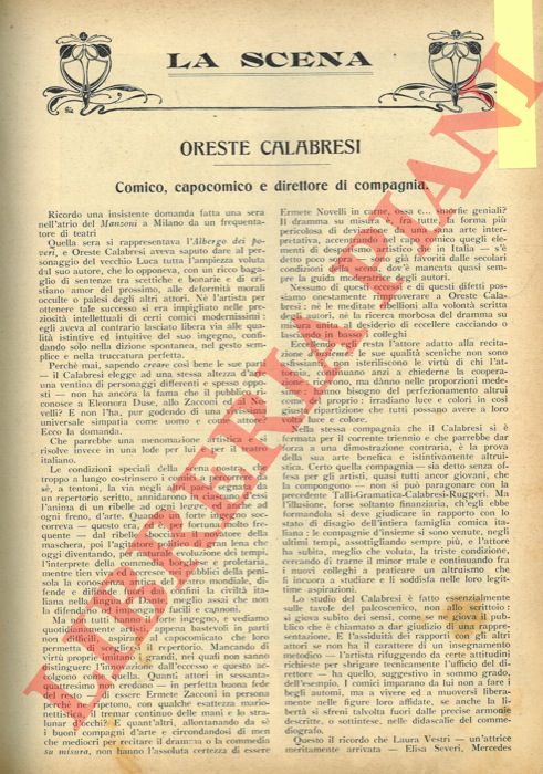 SACCHETTI Renzo - - Oreste Calabresi. Comico, capocomico e direttore di compagnia.