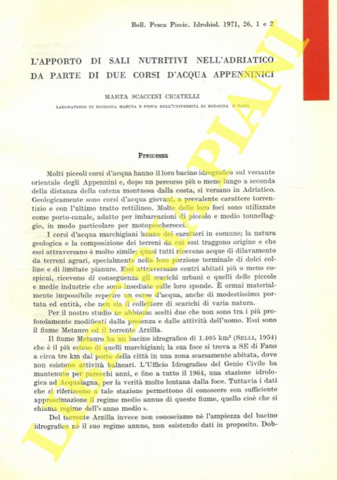 SCACCINI CICATELLI Marta - - L'apporto di sali nutritivi nell'adriatico da parte di due corsi d'acqua appenninici.
