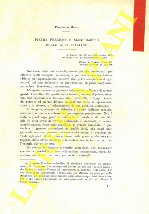 MAURO Francesco - - Pietre preziose e semipreziose delle Alpi italiane.