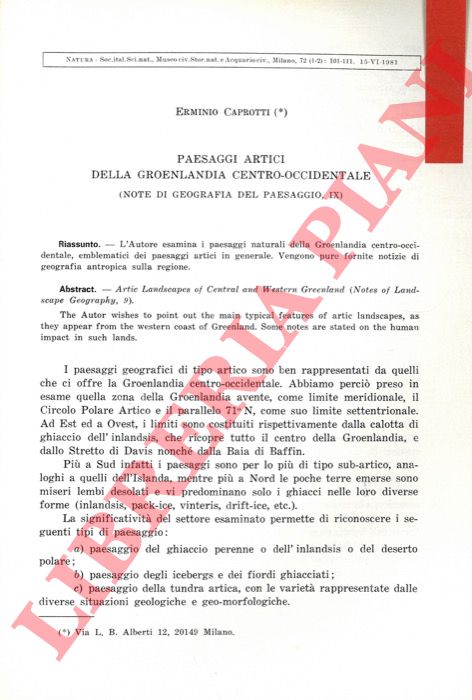 CAPROTTI Erminio - - Paesaggi artici della Groenlandia centro-occidentale.