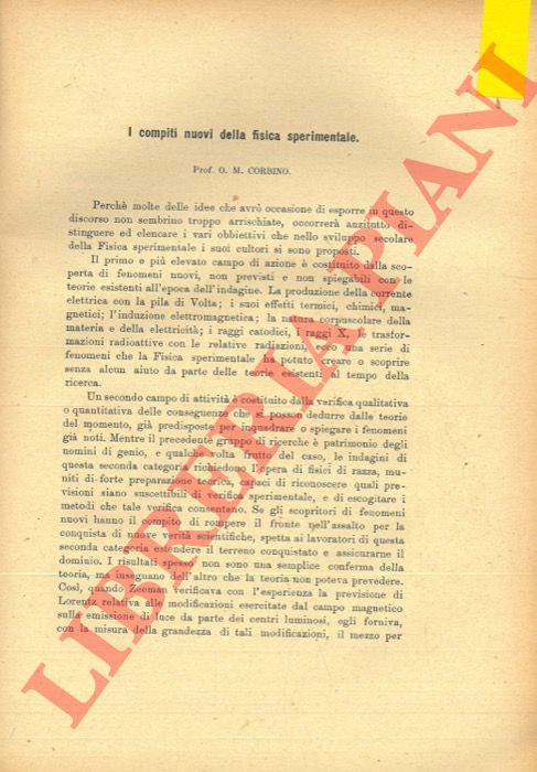 CORBINO O. M. - - I compiti nuovi della fisica sperimentale.