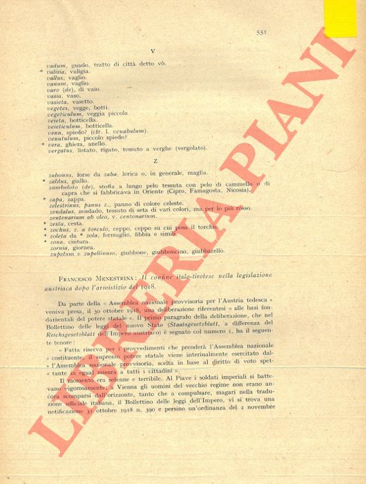 MENESTRINA Francesco - - Il confine italo-tirolese nella legislazione austriaca dopo l'armistizio del 1918.