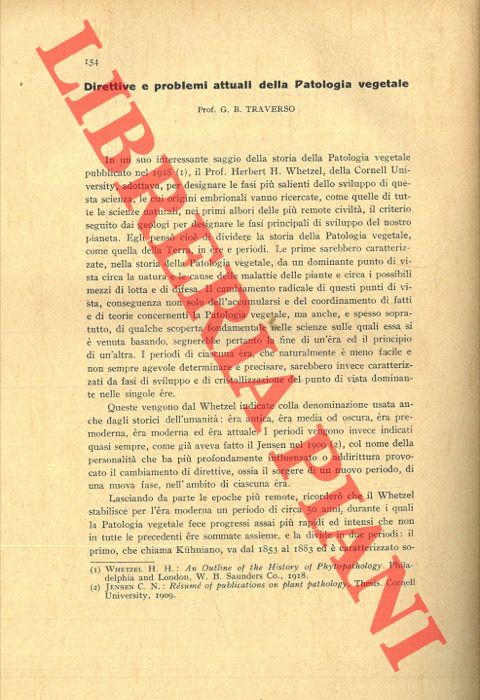 TRAVERSO G. B. - - Direttive e problemi attuali della Patologia vegetale.