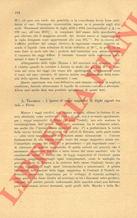 TRAFELLI L. - - L'ipotesi di raggi magnetici di Righi vigenti tra Sole e Terra.