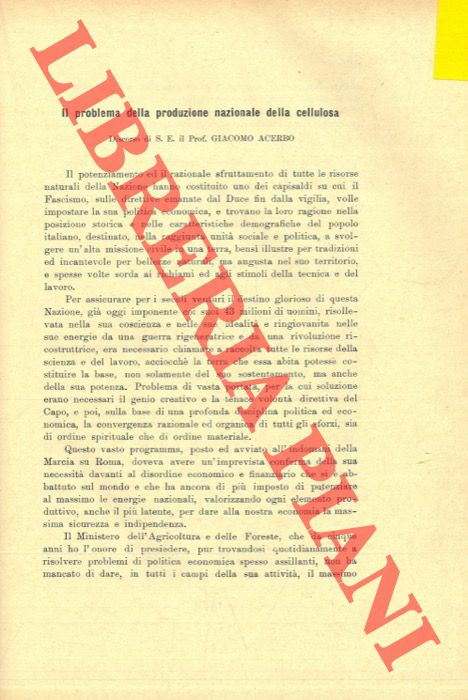 ACERBO Giacomo - - Il problema della produzione nazionale della cellulosa.
