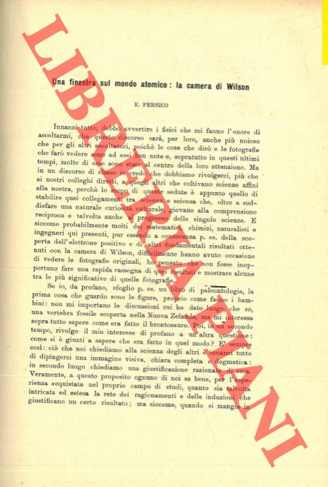 PERSICO E. - - Una finestra sul mondo atomico: la camera di Wilson.