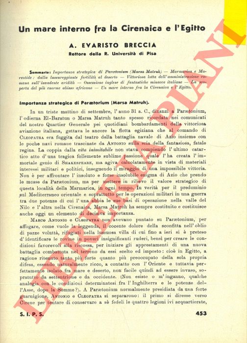 BRECCIA Evaristo A. - - Un mare interno fra la Cirenaica e l'Egitto.
