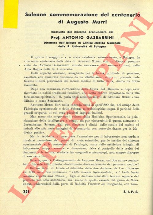 GASBARRINI Antonio - - Solenne commemorazione del centenario di Augusto Murri.