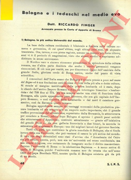 FINGER Riccardo - - Bologna e i tedeschi nel medio evo.