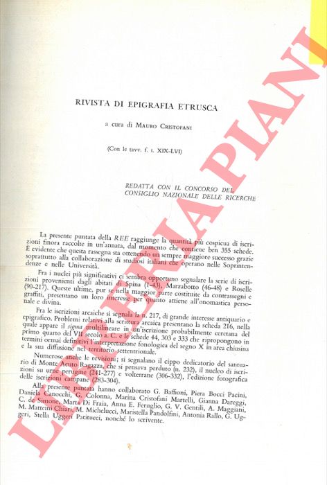 (CRISTOFANI Mauro) - - Rivista di epigrafia etrusca.