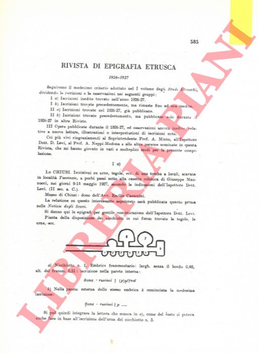 (BUONAMICI Giulio) - - Rivista di epigrafia etrusca. 1926-1927.