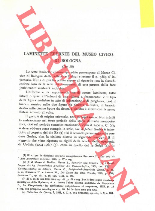 DUCATI Pericle - - Laminette eburnee del Museo Civico di Bologna.