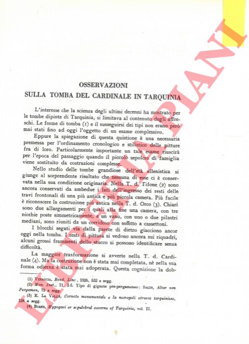 MESSERSCHMIDT F. - - Osservazioni sulla Tomba del Cardinale in Tarquinia.