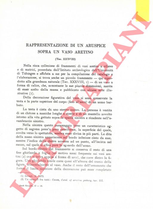 DRAGENDORFF H. - - Rappresentazione di un Aruspice sopra un vaso aretino.