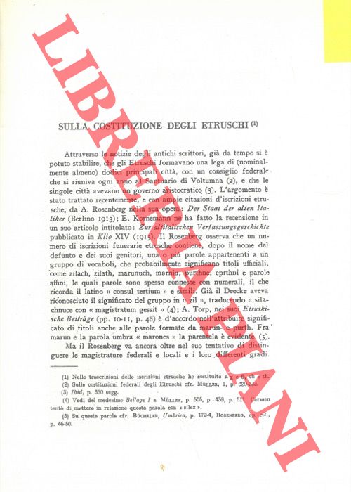 FELL R.A. - - Sulla costituzione degli Etruschi.