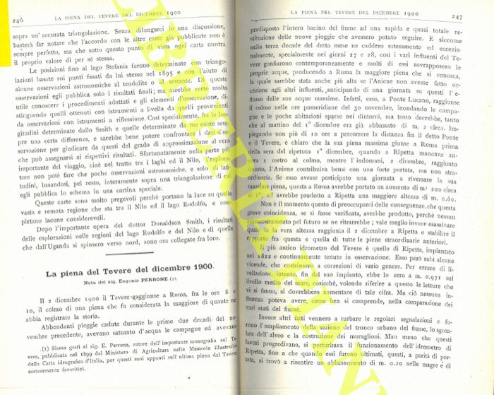 PERRONE Eugenio - - La piena del Tevere del dicembre 1900.