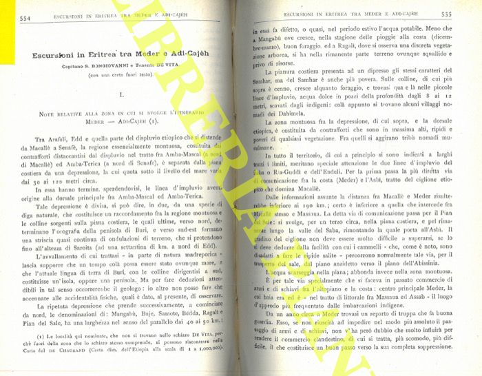 BONGIOVANNI S. - DE VITA - - Escursioni in Eritrea tra Meder e Adi-Cajh.