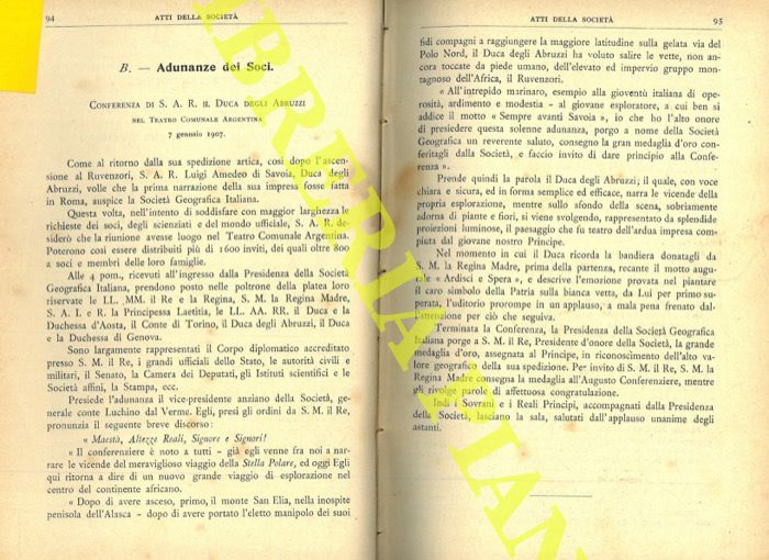 - - Conferenza di S.A.R. Il Duca degli Abruzzi nel Teatro Comunale Argentina. 7 gennaio 1907.