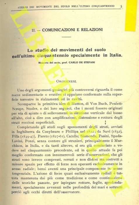 DE STEFANI Carlo - - Lo studio dei movimenti del suolo nell'ultimo cinquantennio specialmente in Italia.