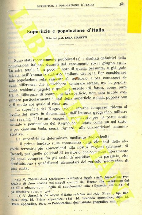 CIANETTI Enea - - Superficie e popolazione d'Italia.