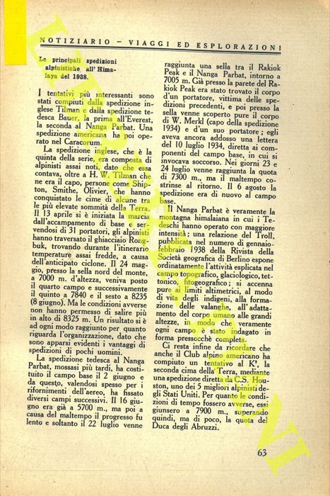 - - Le principali spedizioni alpinistiche all'Himalaya del 1938.