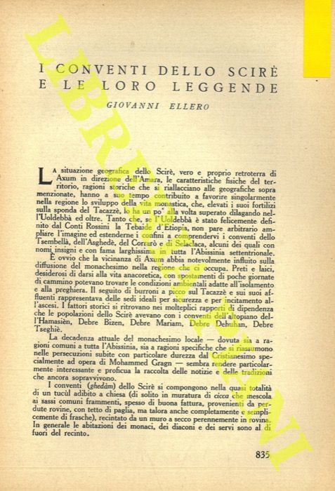 ELLERO Giovanni - - I conventi dello Scir e le loro leggende.