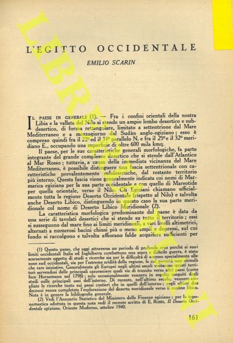 SCARIN Emilio - - L'Egitto occidentale.