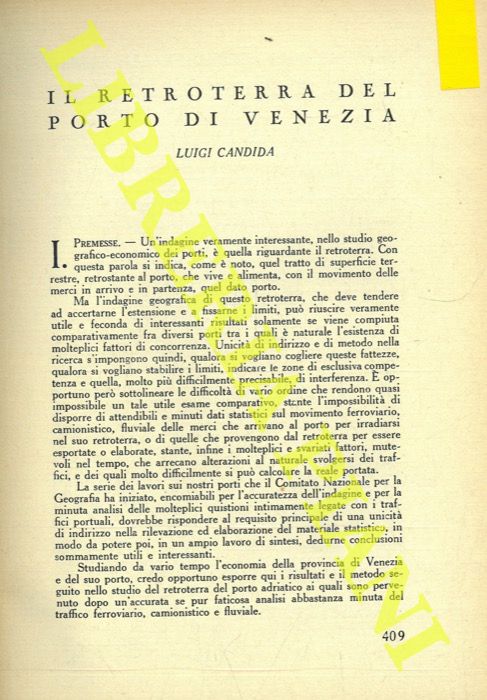 CANDIDA Luigi - - Il retroterra del porto di Venezia.