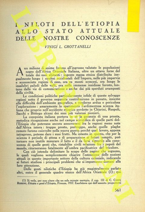 GROTTANELLI Vinigi L. - - I Niloti dell'Etiopia allo stato attuale delle nostre conoscenze.