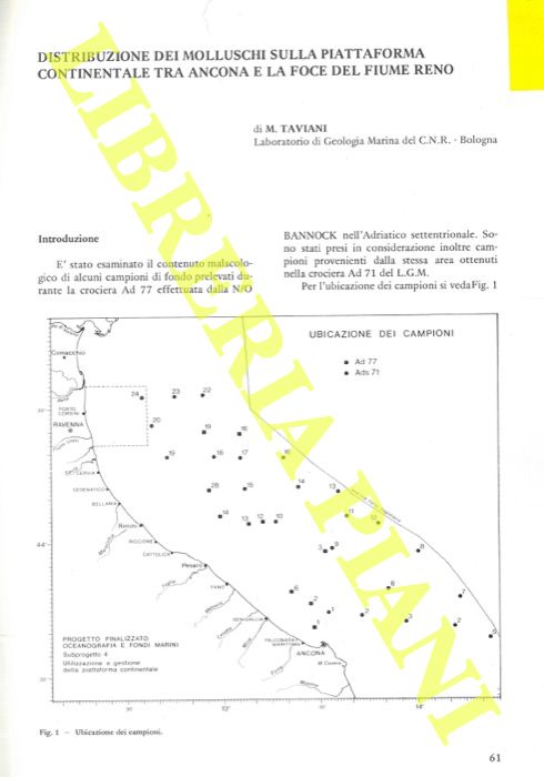 TAVIANI M. - - Distribuzione dei molluschi sulla piattaforma continentale tra Ancona e la foce del fiume Reno.