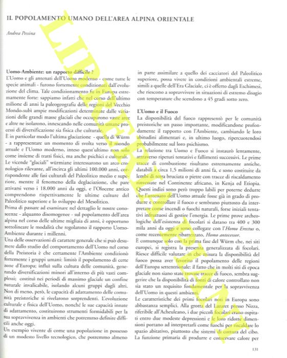 PESSINA Andrea - - Il popolamento umano dell'area alpina orientale.