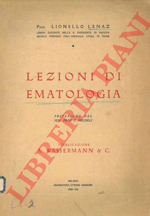 LENAZ Lionello - - Lezioni di ematologia.