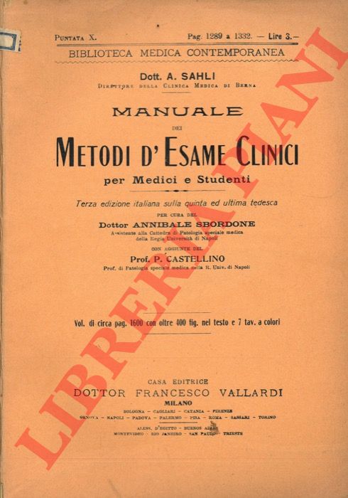 SBORDONE Annibale - - Manuale dei Metodi d'Esame Clinici per Medici e Studenti