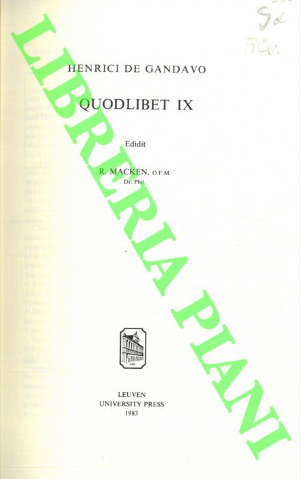 GANDAVO Henrici De - - Quodlibet IX. Editit R. Macken.