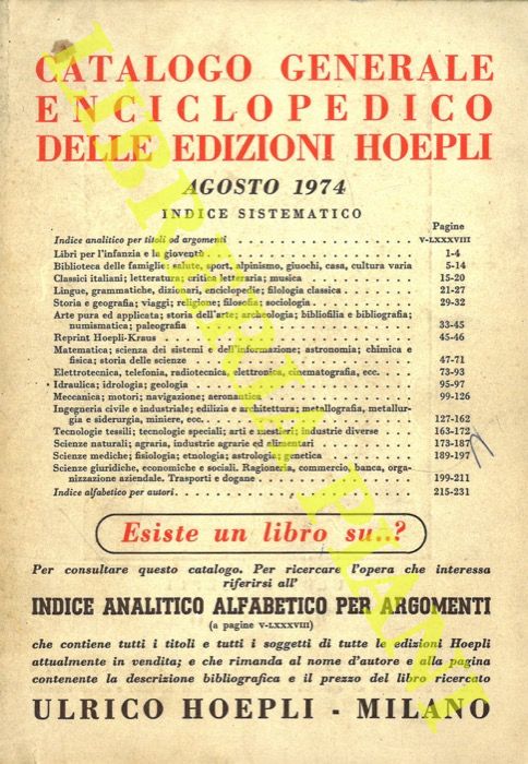 - - Catalogo generale delle edizioni Hoepli. Maggio 1973.