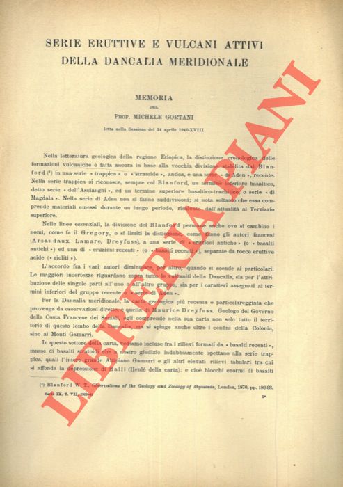 Serie eruttive e vulcani attivi della Dancalia Meridionale. - GORTANI Michele -