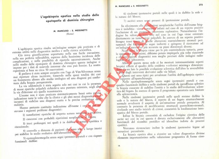 L'agobiopsia epatica nello studio delle epatopatie di dominio chirurgico. - MANCUSO M. - MESSINETTI S. -